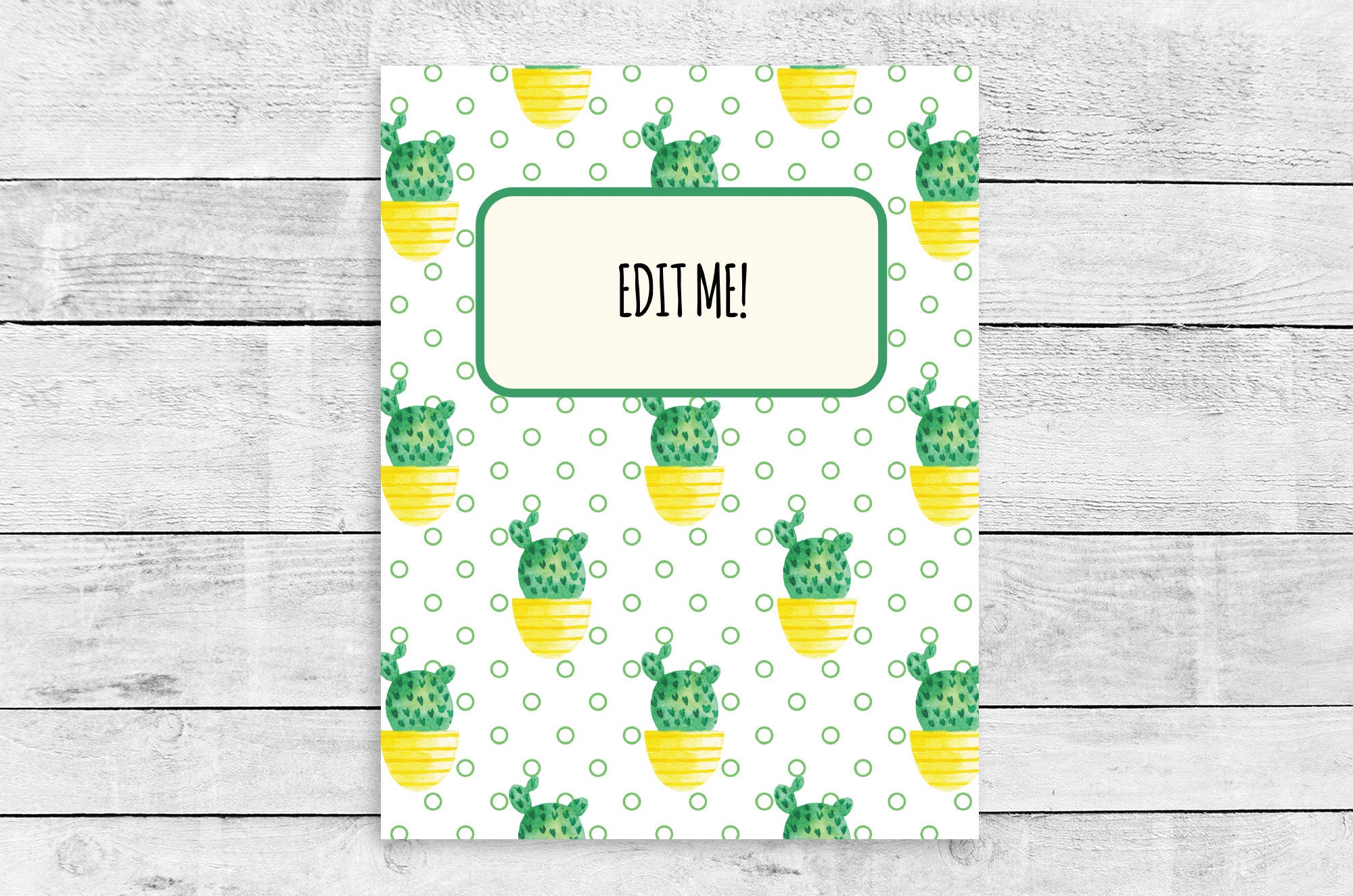 Planner Cover Printable - Cute Cactus Design - Editable Binder Covers ...