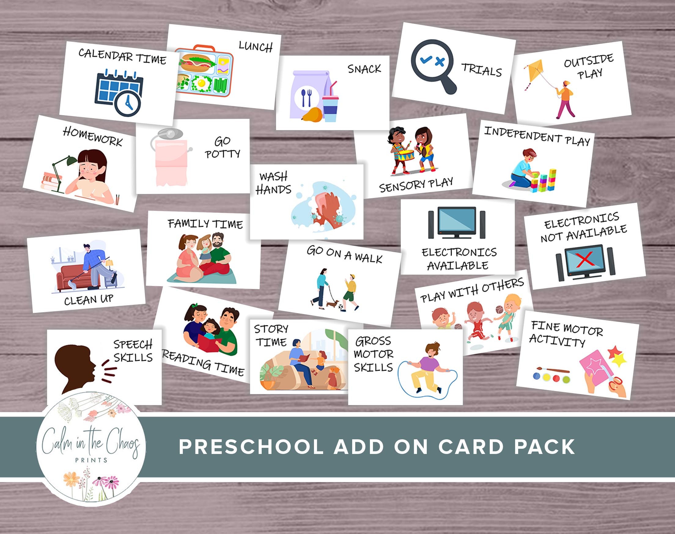 Kids Visual Schedule - Preschool Add On Pack - Daily Routine Activity Cards - Printable Educational Task List