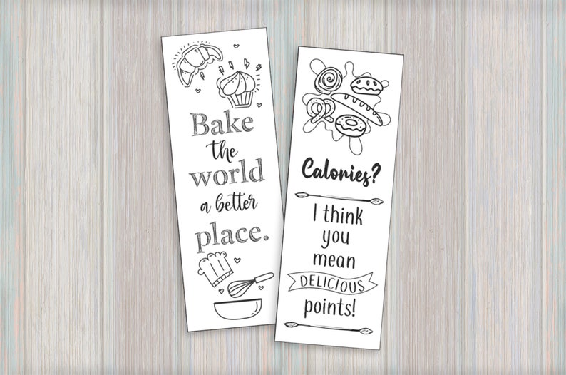 Printable Bookmarks - Color Your Own Baking Themed Bookmarks With Cute ...