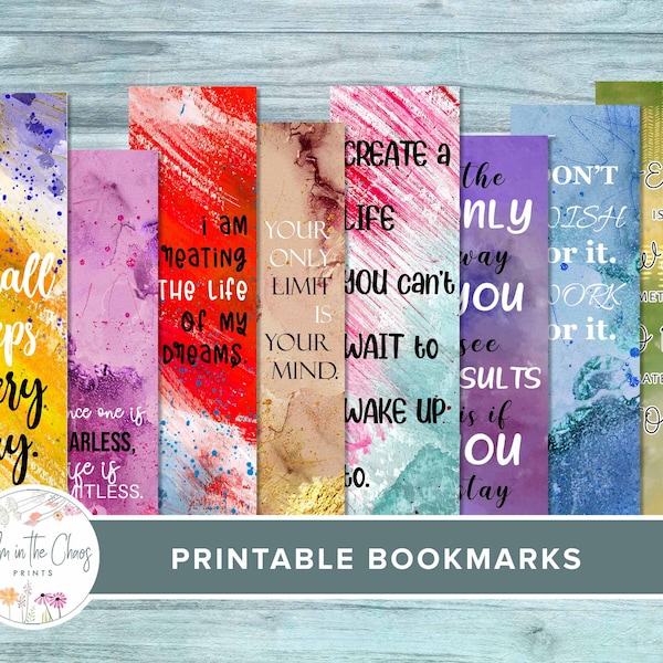 Printable Bookmarks with  Motivational Sayings - Colorful Printable Bookmark Set of 8 - Instant PDF Download