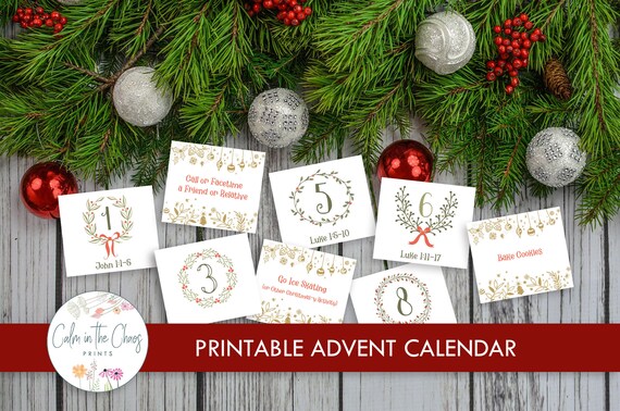 Printable Advent Calendar Countdown to Christmas with 25