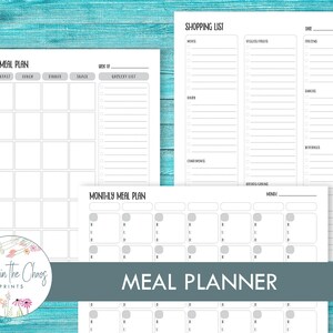 Meal Planner Printable - Weekly Meal Planner mit Einkaufsliste - Family Meal Planner - Schwarz und Weiß - Digital Download