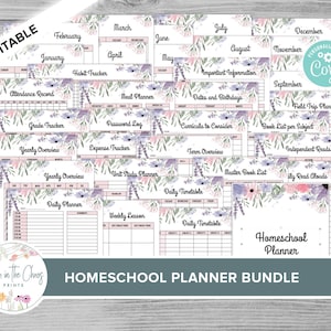Homeschool Planner Bundle - Editable and Printable Home School Teacher Planner - Charlotte Mason Style Organization - Instant Download