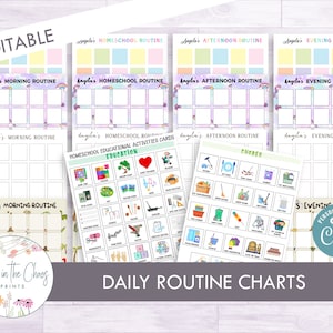Tabla de tareas y actividades diarias para niños - Horario visual para niños - Tarjetas de actividades de rutina para la mañana, la tarde y la noche - Charlotte Mason