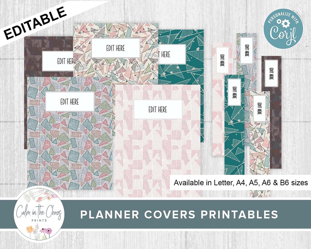 Planner Cover Printable - Modern Geometric Designs - Editable Binder ...