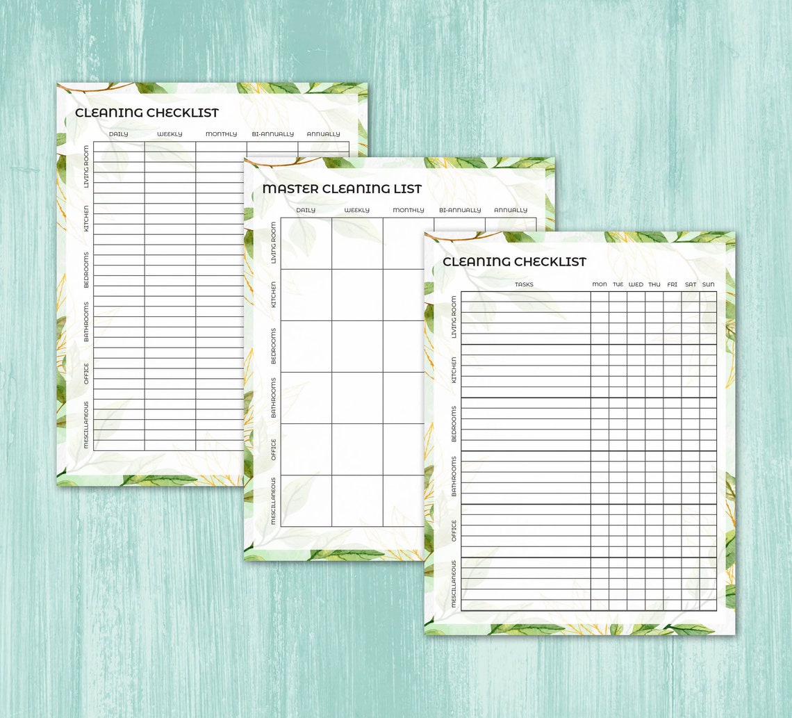 Home Cleaning Checklist Daily, Weekly, Monthly, Bi-annual, and Annual ...