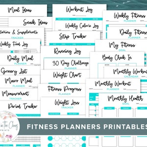 Paquete imprimible Fitness Planner - Rastreadores de salud, Registros de ejercicio, Planificación nutricional - Rastreador de pérdida de peso - Establecimiento de objetivos - Carta, A4, A5