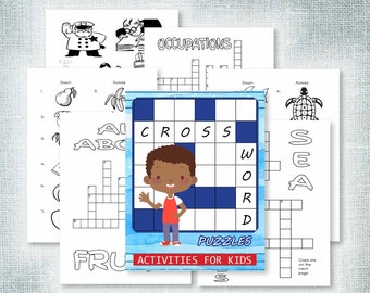 Activiteitenboek voor kinderen voor basisschoolkinderen - Afdrukbare kruiswoordpuzzel en kleuractiviteiten voor kinderen - Drukboek - Rustig boek