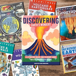 Könnte beinhalten: Eine Sammlung bunter Kinderbücher über Erdwissenschaften, darunter Themen wie Vulkane, Erdbeben, Gesteine, Mineralien, Geographie und den Planeten Erde. Die Bücher zeichnen sich durch lebendige Illustrationen und ansprechenden Text aus.