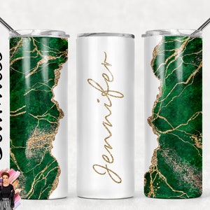 Add your own text / Name Bright Green Gold and White Marble Glitter Achat Sublimation Tumbler Designs - 20oz Skinny Tumbler Templates - PNG