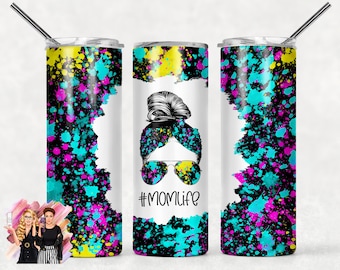 SEAMLESS Sublimation Tumbler Designs Mom Life Mom Bun Hair - 20oz Skinny Tumbler Wraps Templates - PNG