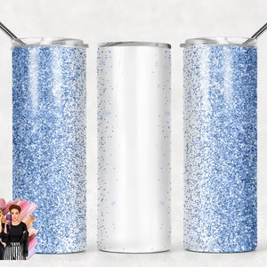 SEAMLESS Blue Glitter Add Your Own Text Name Sublimation Tumbler Designs - 20oz Skinny Tumbler Wraps Templates - PNG