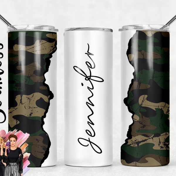 Add Your Own Text / Name Camo print Army Camouflaged green Sublimation Tumbler Designs - 20oz Skinny Tumbler Templates - PNG