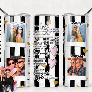 Best Friends Photo Template for Tumbler Bestie Quote Sublimation Tumbler Designs - 20oz Skinny Tumbler Wraps Templates - PNG