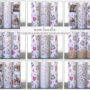 Mom Bundle von 11 Mädchen Boss Herz gold Muttertag Sublimation Tumbler Designs Fotos Fügen Sie Ihren Namen hinzu Split Mom - 20 Unzen Skinny Wraps