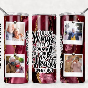 Modèle de photo commémorative d’agate de Bourgogne pour Tumbler Vos ailes étaient prêtes Citation Conceptions de sublimation - 20oz Skinny Wraps Templates - PNG
