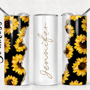 Zonnebloem voeg uw eigen tekst naam monogram sublimatie Tumbler Designs Floral - 20oz Skinny Tumbler Wraps Sjablonen - PNG
