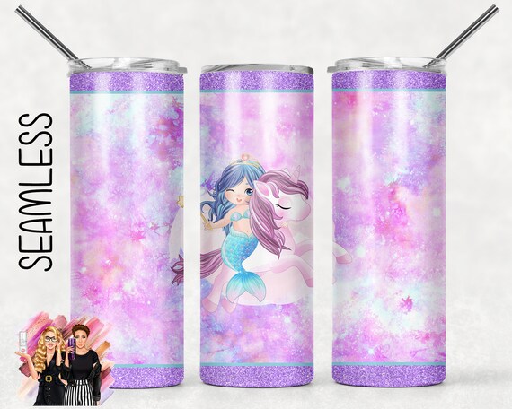 Mermaid Unicorn Purple Girls Kids Sublimation Tumbler Designs 20oz Skinny  Tumbler Wraps Templates PNG Sublimation Designs for Tumblers 