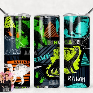 Wzory sublimacji kubków dla dzieci Dinosaur - 20oz Skinny Tumbler Wraps Templates - PNG Wzory sublimacji dla kubków