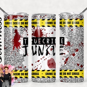 SEAMLESS Tumbler Design True Crime Junkie Finger Print Halloween Blood Scene Yellow Tape PNG 20oz Tumbler Wrap Sublimation Digital File