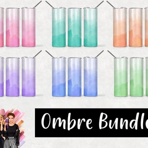 BUNDLE Ombre Pink Purple Green Blue Teal and Orange Sublimation Tumbler Designs - 20oz Skinny Tumbler Wraps Templates - PNG