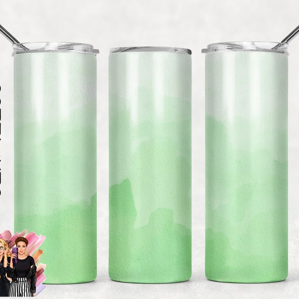 Seamless Green Ombre Sublimation Tumbler Designs - 20oz Skinny Tumbler Wraps Templates - PNG