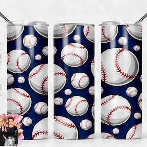 SEAMLESS Sublimation Tumbler Designs Blue Baseball - 20oz Skinny Tumbler Wraps Templates - PNG