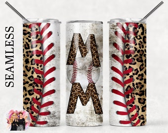 SEAMLESS Dirty Baseball Mom Leopard Print Sublimation Tumbler Designs Baseball - 20oz Skinny Tumbler Wraps Templates - PNG 2021