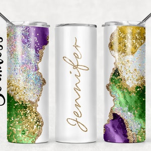 Add your own text / Name Lila Grün Gelb Achat Gold Mardi Gras Glitzer Sublimation Tumbler Designs - 20oz Skinny Tumbler Templates - PNG