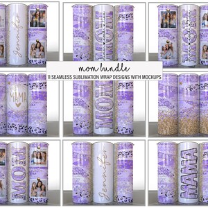 Mom Bundle of 11 Abstract Waves Purple gold Mothers Day Sublimation Tumbler Designs Photos Add your Name Split Mom - 20oz Skinny Wraps