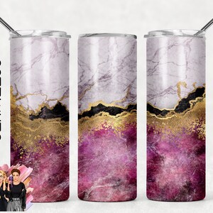 Pink Gold Glitter Abstract Agate Marble Sublimation Tumbler Designs - 20oz Skinny Tumbler Wraps Templates - PNG