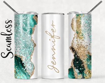 Cozie Can Cooler Personalized Teal Aqua Turquoise Milky Way Glitter Skinny Tumbler Dog Bowls Sparkly Wine Tumbler Skinny Koozie