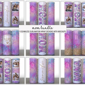 Mom Bundle of 11 Abstract Waves Purple gold Mothers Day Sublimation Tumbler Designs Photos Add your Name Split Mom - 20oz Skinny Wraps
