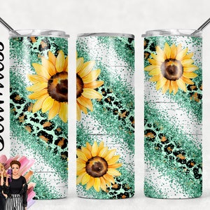 SEAMLESS Sunflowers turquoise Leopard Print Confetti Gold Cheetah Print Sublimation Tumbler Designs - 20oz Skinny Wraps Templates - PNG