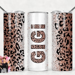 GIGI Copper Glitter Leopard Print Sublimation Tumbler Designs Cheetah Print - 20oz Skinny Tumbler Wraps Templates - PNG