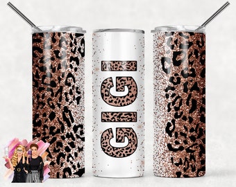 GIGI Copper Glitter Leopard Print Sublimation Tumbler Designs Cheetah Print - 20oz Skinny Tumbler Wraps Templates - PNG