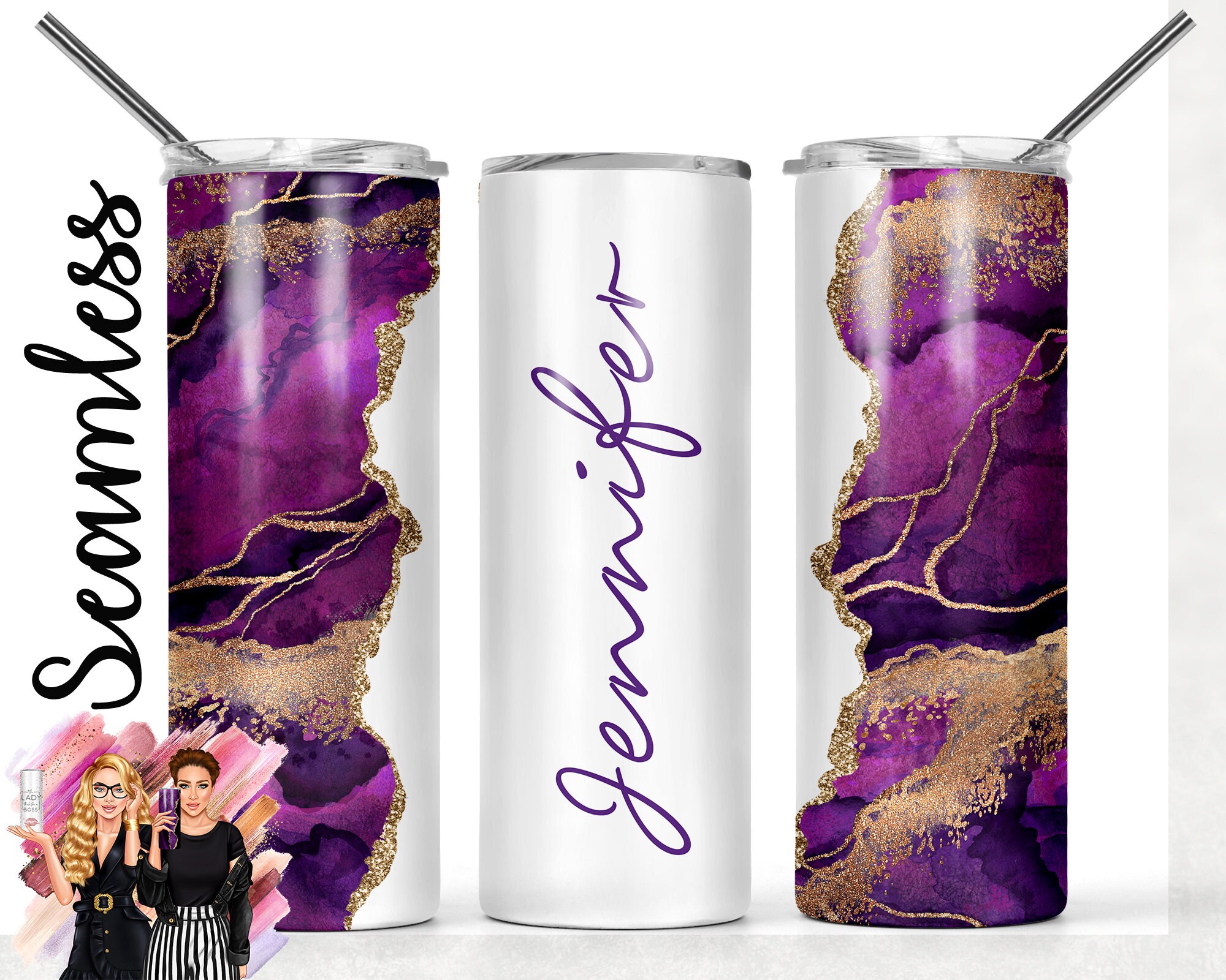 Purple Fashion Template On Black Painting Glitter Tumbler Wrap Chanel –  Tumblerwrappng
