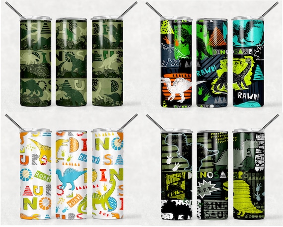 BUNDLE Dinosaur Kids Boys Sublimation Tumbler Designs 20oz Skinny Tumbler  Wraps Templates PNG 