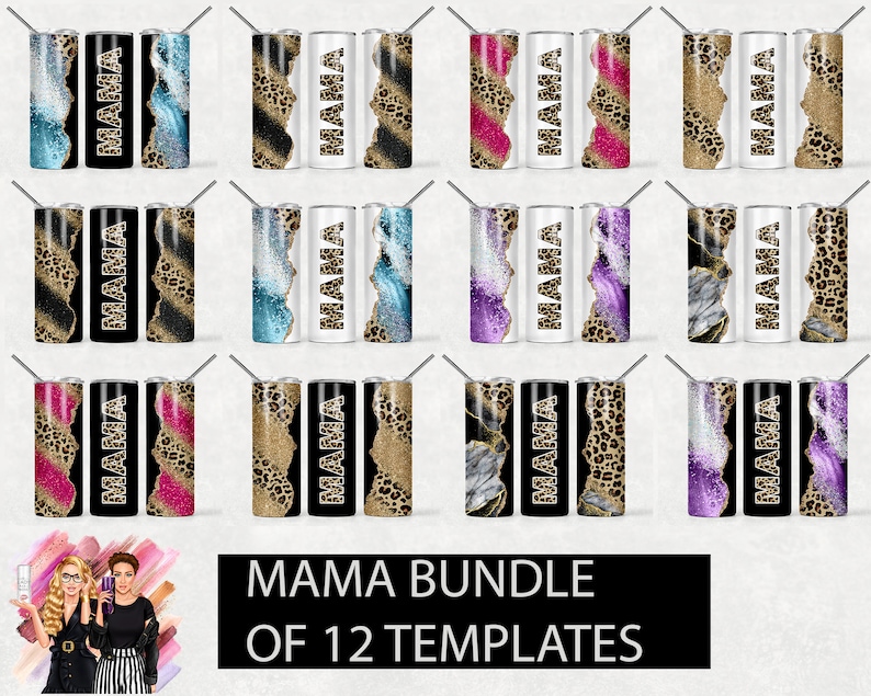Digital Download Pink Black Leopard Tumbler PNG Hot Pink Glitter Leopard MAMA Tumbler Wrap Mama Sublimation Design 20 oz Skinny Tumbler