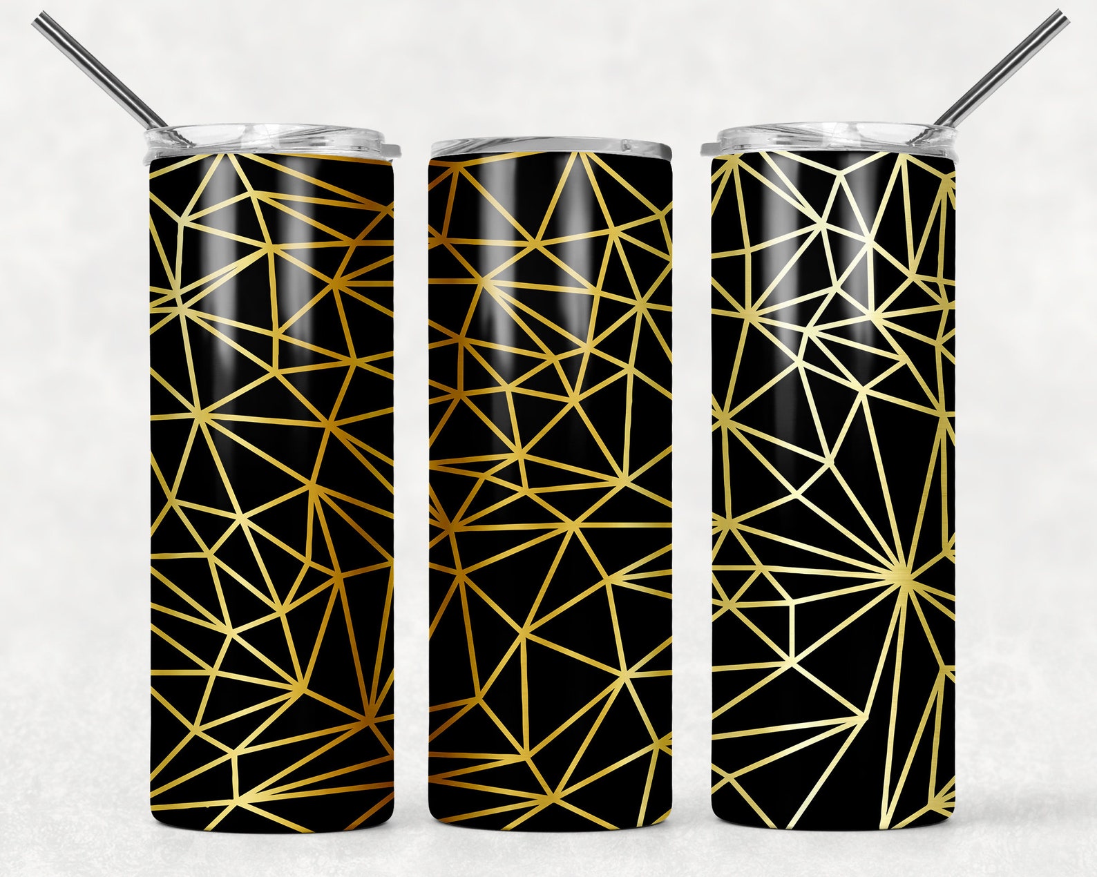 Gold Geometric Abstract Triangle Black Sublimation Tumbler | Etsy