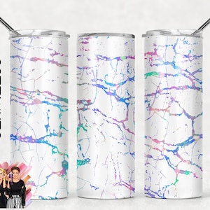 Colorful Abstract White and Rainbow Marble Sublimation Tumbler Designs - 20oz Skinny Tumbler Wraps Templates - PNG