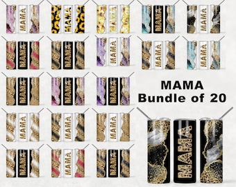 MAMA Bundle 20 Diseños de vaso de sublimación con estampado de leopardo de ágata y brillo Estampado de guepardo - Plantillas de envolturas de vaso flaco de 20 oz - PNG