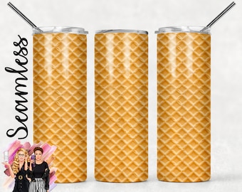 Diseños de vaso de sublimación de wafle de oblea de cono de helado sin costuras - Plantillas de envolturas de vaso flaco de 20 oz - PNG