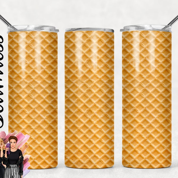 Seamless Ice Cream Cone Wafer Wafle Sublimation Tumbler Designs - 20oz Skinny Tumbler Wraps Templates - PNG