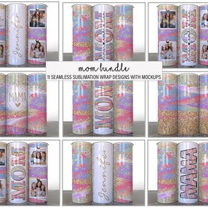 Mom Bundle of 11 Abstract Rainbow Star gold Mothers Day Sublimation Tumbler Designs Photos Add your Name Split Mom - 20oz Skinny Wraps