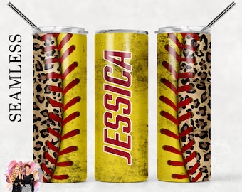 SEAMLESS Dirty Softball Cheetah Leopard Print Sublimation Tumbler Designs Softball - 20oz Skinny Tumbler Wraps Templates - PNG 2021