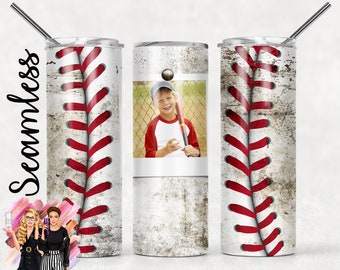 SEAMLESS Dirty Baseball añade tu propia foto Sublimación Tumbler Designs Baseball - 20oz Skinny Tumbler Wraps Templates - PNG 2021