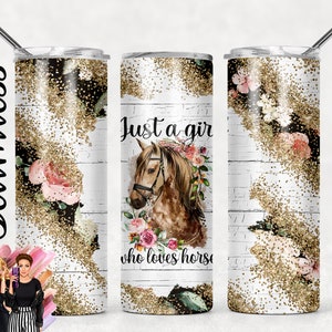 Gewoon een meisje dat houdt van paarden bloemen sublimatie tumbler ontwerpen - 20oz skinny tumbler sjablonen - PNG sublimatie ontwerpen voor tumblers