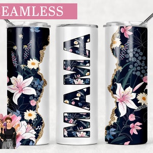 MAMA Floral Mom Print Sublimatie Tumbler Designs - 20oz Skinny Tumbler Wraps Sjablonen - PNG