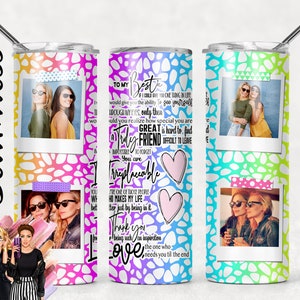 Bright Colors Best Friends Photo Template for Tumbler Bestie Quote Sublimation Tumbler Designs - 20oz Skinny Tumbler Wraps Templates - PNG